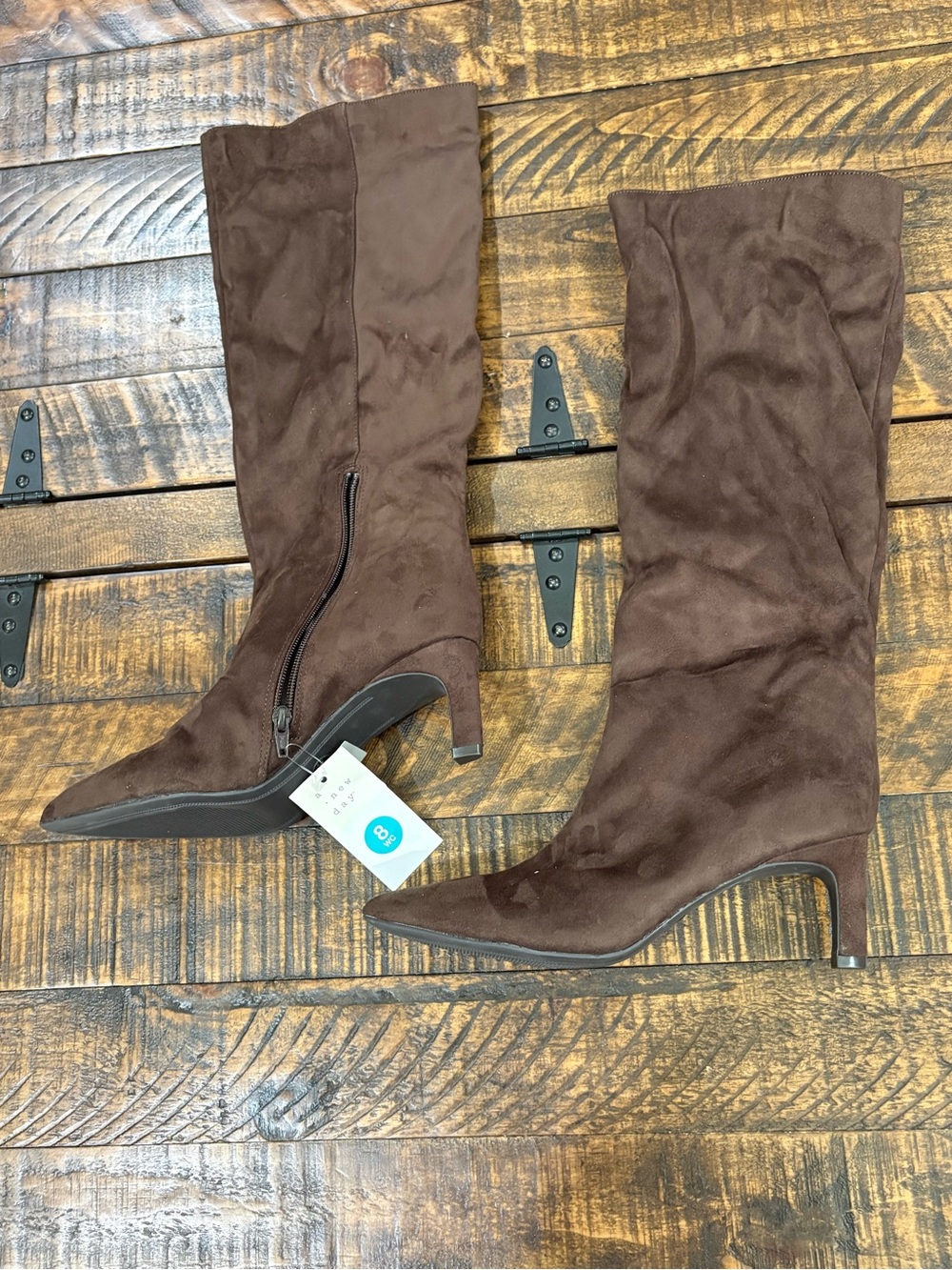 Wide Calf Dark Brown Knee-High Suede Heeled Boots